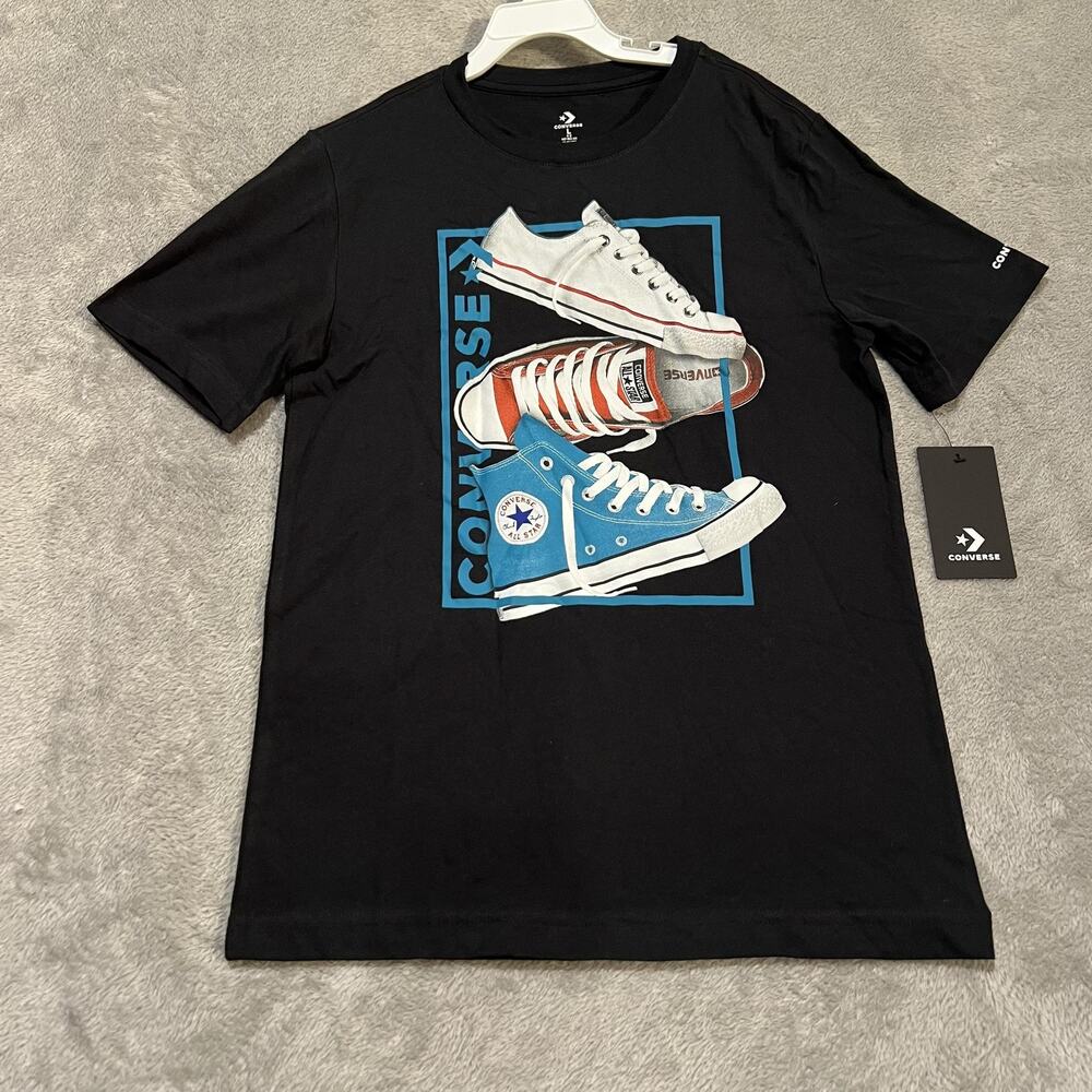 Converse Shirt Youth Large 12-13 YRS Black Chuck Taylor Shoes Graphic Tee